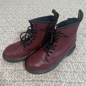 Kids size 2 Little Bots Dr. Martens Cherry Red Lace-Up Boots